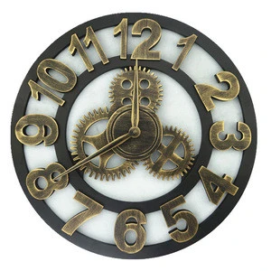 Handmade Antique Golden Silent Large Industrial Gear Creative Rustic 3d Wooden Wall Clock