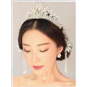 Handmade glass beads with hair beautiful bride wedding accessories alloy pearl bride&#39;s crown half round white Korean style