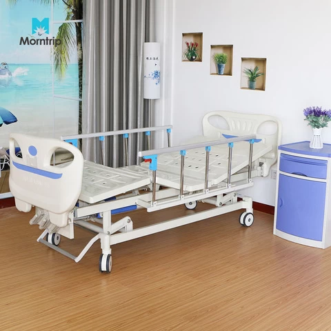 Hebei Oem Manufacturer Patient Three Function 3 Cranks Manual Hospital Sick Patient Bed With Aluminum Alloy Auardrails