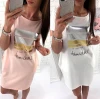 HFS1465B Fashion Printed Women T Shirt Dresses