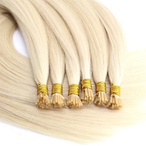 High Quality Cuticle Aligned Italian Keratin Pre Bonded i tip Double Drawn Human Hair Extension