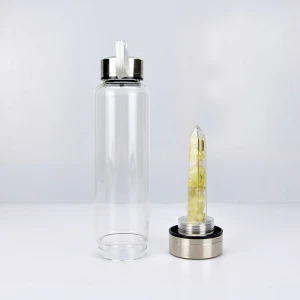 High quality Elixir energy crystal quartz stones drinking bottle natural crystal glass water bottle with string