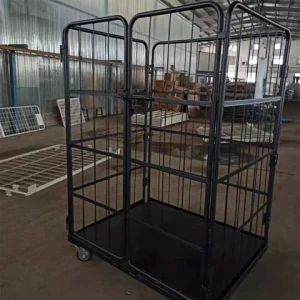 High Quality Four-Wheel Rolling Container Electrostatic Spraying Anti-Corrosion Collapsible Mesh Coil Metal Cage