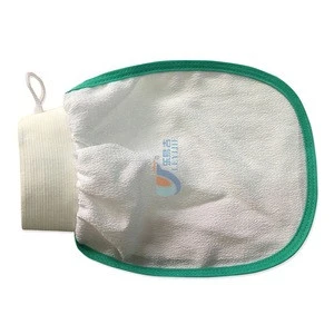 High Quality Green Edge White Viscose Rayon Shower Plant Fiber Brush Body Wash Morocco Bath Glove For for Sensitive Skin