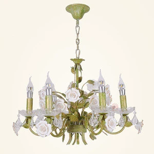 high quality most popular indoor fresh green color garden chandelier lightings with glass pendants