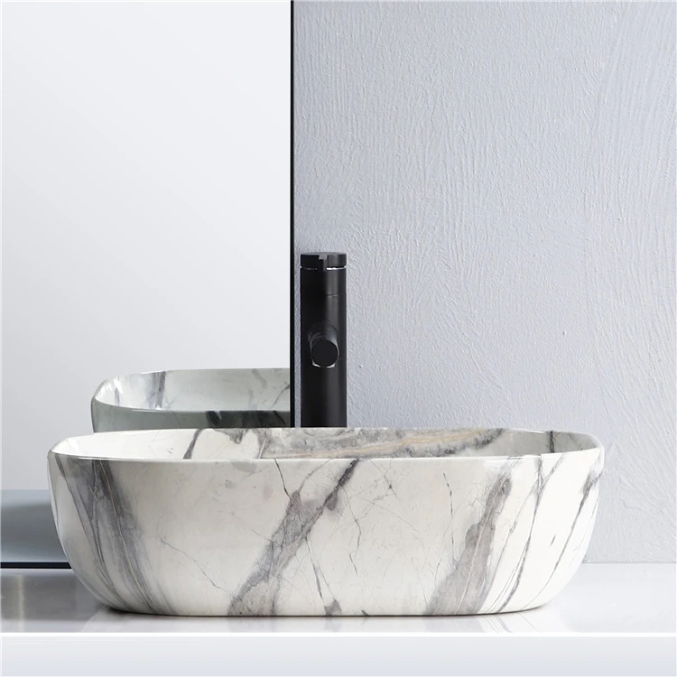 High-quality sanitary ware rectangular porcelain  wash basin countertop marble lavabo bathroom modern sink