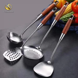 Hight quality stainless steel cooking tools wooden handle Kitchen utensil set