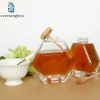 Hot Sale Custom Label Logo Printing 250g Unique Hexagonal Honey Glass Jar With Wood Dipper