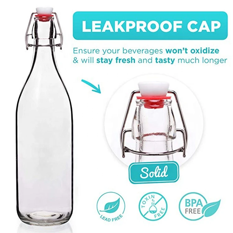 Hot Sell Set of 4 Giara Stopper  Swing Top Glass Bottles for Beverages Oils Kefir Vinegar Leak Proof Caps