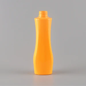 Hot Selling 300ml yellow shaped plastic shampoo bottles with pump red baby body wash bottle