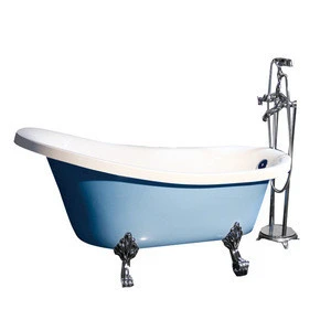 HS-B551 63 inch length Chinese free stand with four legs blue bathtub