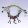 HUSURU new design aka sorority pink and green wax string woven bracelet rhinestone clay bead bangles jewelry