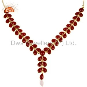 Hydro Red Gemstone Necklace Wholesale Gold Plated Brass Fashion Necklaces Manufacturers Costume Jewelry