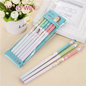 Indian Cheap promotional creative stationery gift set personalized wooden HB single color pencil with kawaii rubber eraser 388