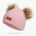 Infant Toddler Baby Knitting Woolen Hat Warm Winter Pure Color Double Pom Pom Boys Girls Beanie Cap Kids Winter Hats