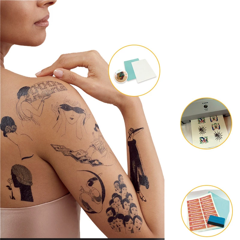 Inkjet Printable Waterproof Tattoo Paper ( A+B ), Water Transfer Body Sticker A4X5/Pack