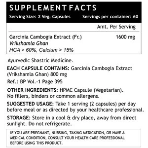 INLIFE Garcinia Cambogia (60% HCA) Extract Weight Loss Supplement, 1600 mg per serving - 120 Vegetarian Capsules