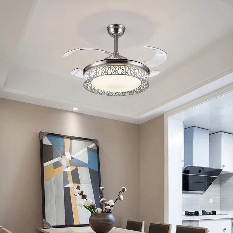 Invisible Laxery Foldable Clear Blade Quorum Smol Bauhaus Satin Nickle Ceiling Fan With LED Light