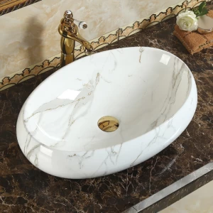 Italian Carrara Natural Stone Art Bathroom Basin Ceramic Sink, Ceramic Bathroom Vessel Sink White Marble Washbasins Bathroom