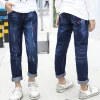 JP25 baby fashion custom style kid children jeans elastic belt blue boy jeans pant