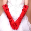 lace for bride glove mid-length satin gloves for wedding dress with finger double bow and beaded bridal gloves wedding
