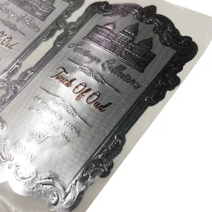 Lafite Adhesive Sticker Wine Custom Printing Soft Silver Gold Foil Embossed Bottle Red Packaging Metallic Rum Metal Label