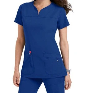 latest style Women v neck nurses dress uniform/scrub uniform with practical cargo pocket