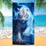 Lightning Tiger Pattern Fashion Beach Towel Digital Print Vacation Accessories Travel Swimming Pool Yoga Camping Bathroom Use