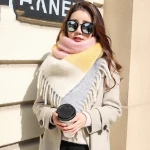 Luxury Brand Women Winter Scarf Warmer Shawl Ladies Plaid Blanket Knit Wrap Cashmere Poncho Capes Female Echarpe