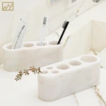 Luxury Marble Bathroom Accessories Set Stone Toothbrush Toothpaste Holder Four Hole Toothbrush Holder Self For Bathroom