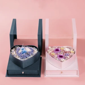 Luxury Pretty Heart Shape Flower Paper Box Transparent Window Flower Packaging Box With Drawer