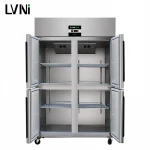 LVNi commercial industrial upright deep stainless steel dual-zone 1000L 4 door hotel kitchen freezer fridge refrigerator chiller