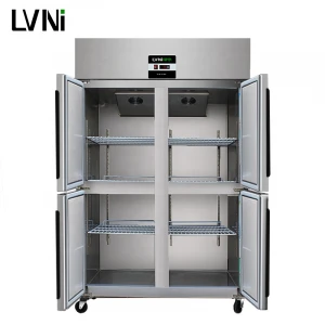 LVNi commercial industrial upright deep stainless steel dual-zone 1000L 4 door hotel kitchen freezer fridge refrigerator chiller