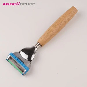 Men&#39;s Wooden handle  Shaving machine  razor with 3  blades   beard trimmer    scissors beard grooming kit beard care kit
