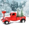 Metal Handmade Crafts Vintage Red Christmas Truck Models With Xmas Trees for Home Decoration Birthday Gift Kids Toy
