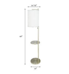 Modern Hotel Floor Lamp with Table Indoor Brushed Nickel Floor Lamp Standing with Fabric Shade