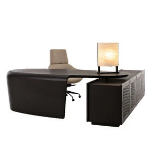 modern Italian wooden frame leather covered desk luxury L shaped executive home office desk