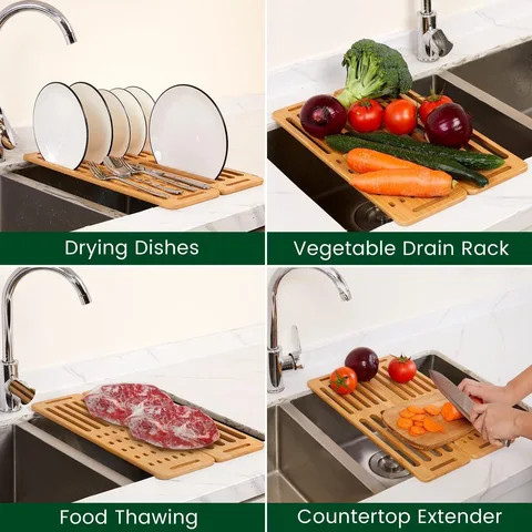 Buy Natural Custom Expandable Bamboo Drain Rack Multi-functional Roll ...