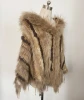 Natural Real Rabbit Fur Raccoon Fur Knit Large Sleeveless Wrap Shawl Shrug  Bolero Cape