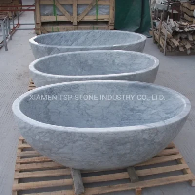 Natural Round Oval Marble Stone Honed Bath Tub with Design Hand Carved Bathtub