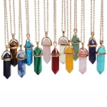 Natural Stone Bullet Shape Healing Point Turquoise Crystal Quartz Pendant Necklace Women Jewelry