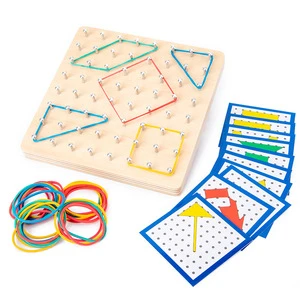 New arrival montessori wooden geoboard toy mathematical manipulative material with pattern cards for kid