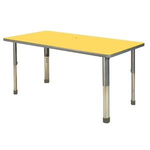 New height adjustable rectangular yellow kindergarten table of wooden children kids drawing table and chair