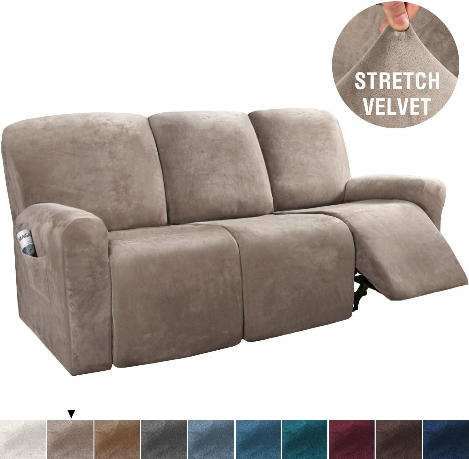 New Hot Sale Stretch Recliner Slipcovers 8 Pieces Recliner Covers Luxury Velvet 3 Seat Recliner Sofa Cover