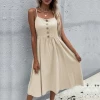 New Sweet Loose Dress Girl Wholesale Spaghetti Strap Solid Color Backless Linen Dress
