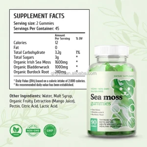 OEM Private Label Irish Sea Moss Gummies 100% Organic Natural Bladderwrack Burdock Root Seamoss Gummy