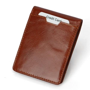 oil wax genuine leather Slim Bifold Wallet with RFID Protection for Cards and Cash