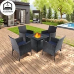 Outdoor Dining Set with Cushions High Quality Garden rattan sofa set Propane Gas Fire Pit Table for Outside Patio
