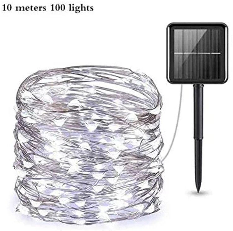 Outdoor waterproof solar LED string lights 33 feet long 100 LED copper wire Lights Garden House Christmas lights