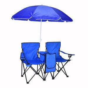 Picnic Double Folding Chair with Umbrella Table Cooler Fold up Beach Camping Chair